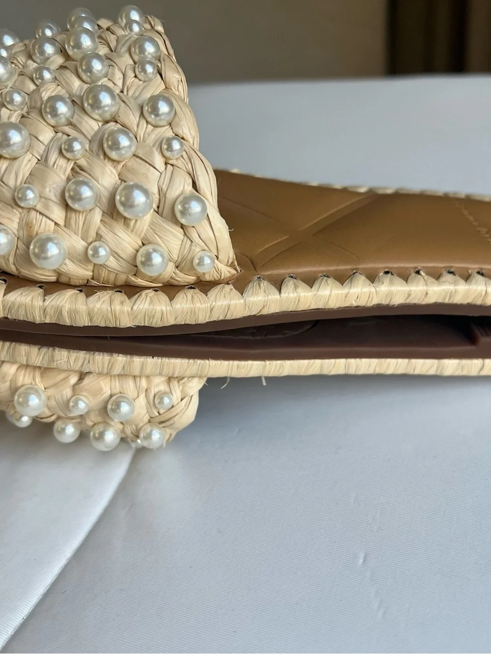 Gianni Bini x Venita Aspen Pearl Raffia Sandals Beige Size 7